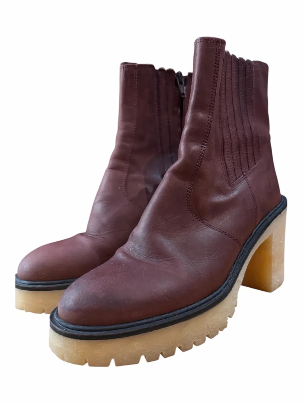 FREE PEOPLE‎ James Leather Chelsea Boot Cherry Chocolate Burgundy 38.5 8